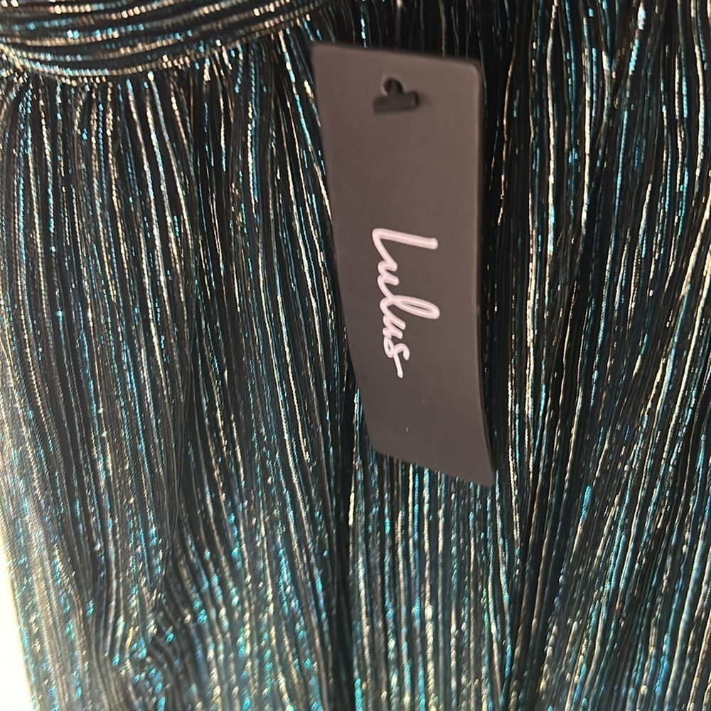 Lulus Ailey Gold and Teal Blue Skater Dress Size Medium NWT - Picture 8 of 10